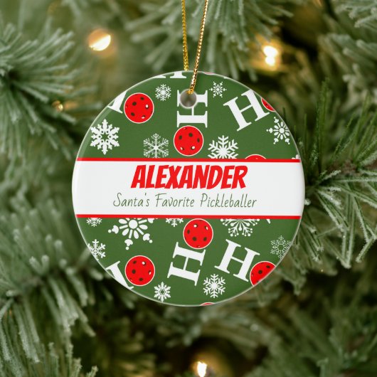 Gepersonaliseerde Pickleball Christmas Ho Ho Keramisch Ornament (Boom)