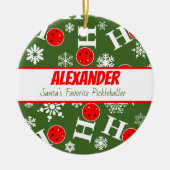 Gepersonaliseerde Pickleball Christmas Ho Ho Keramisch Ornament (Voorkant)
