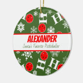Gepersonaliseerde Pickleball Christmas Ho Ho Keramisch Ornament (Links)
