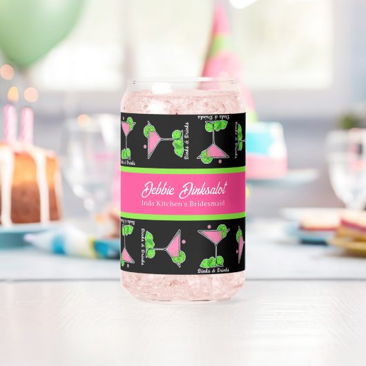 Gepersonaliseerde Pickleball Cocktail Dinks & Dran Blikvorm Glas (Insitu (Verjaardag))
