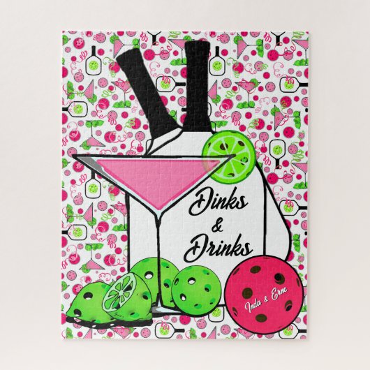 Gepersonaliseerde Pickleball Cocktails Dinks & Dra Legpuzzel (Verticaal)
