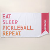 Gepersonaliseerde Pickleball: Eet slaap Herhaal Strandlaken (Voorkant)