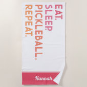 Gepersonaliseerde Pickleball: Eet slaap Herhaal Strandlaken (Voorkant)