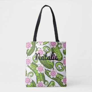 Gepersonaliseerde pickleball en augurk patterned tote bag