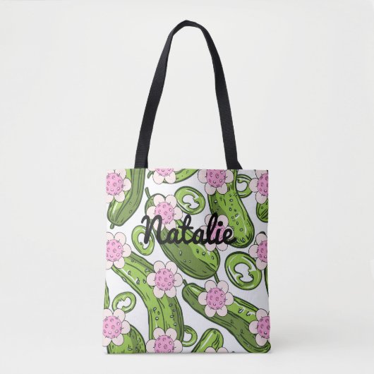 Gepersonaliseerde pickleball en augurk patterned tote bag (Voorkant)