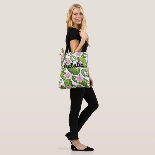 Gepersonaliseerde pickleball en augurk patterned tote bag (Op model)