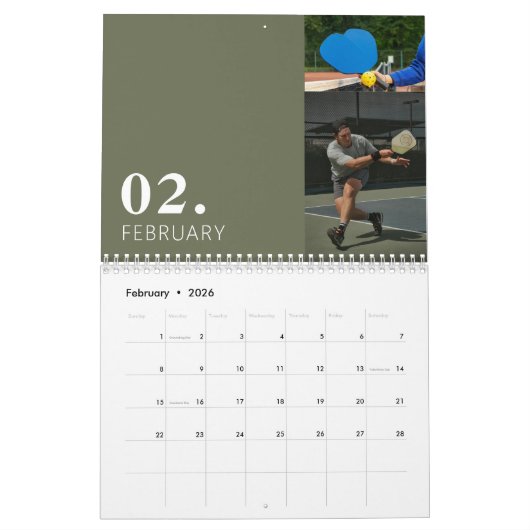 Gepersonaliseerde Pickleball fotokalender Kalender (Feb 2026)
