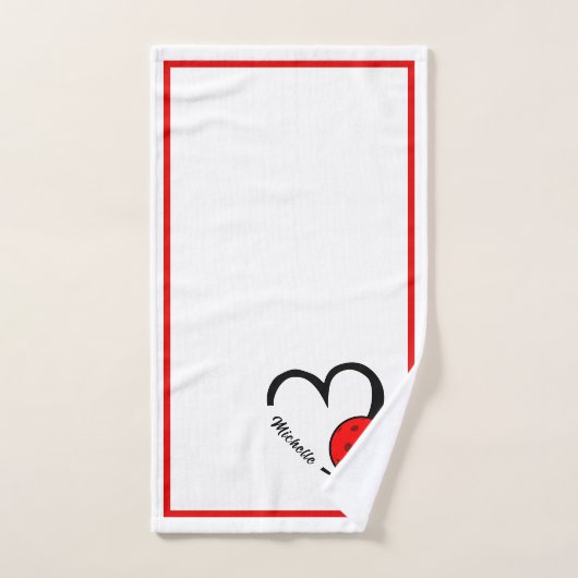 Gepersonaliseerde Pickleball Hart Rood en Wit Handdoek (Handdoek)