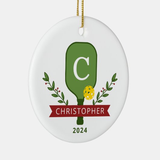 Gepersonaliseerde Pickleball kerstversiering Keramisch Ornament (Rechts)