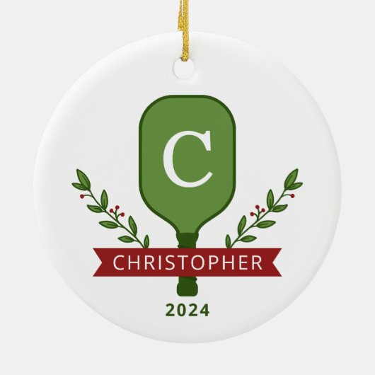 Gepersonaliseerde Pickleball kerstversiering Keramisch Ornament (Achterkant)
