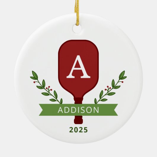 Gepersonaliseerde Pickleball kerstversiering Keramisch Ornament (Achterkant)