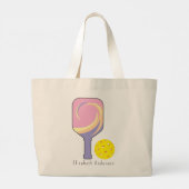 Gepersonaliseerde Pickleball naam Gestreepte Paddl Grote Tote Bag (Achterkant)