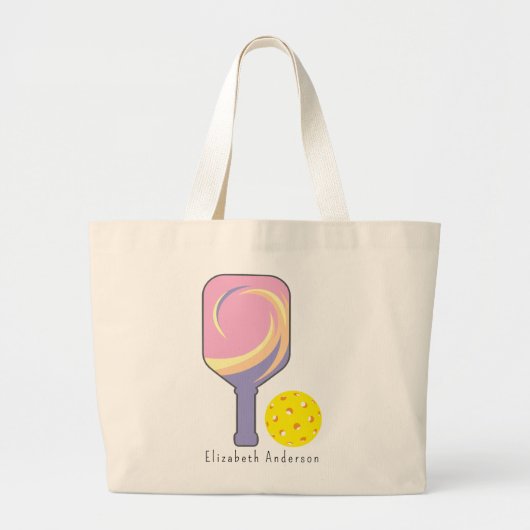 Gepersonaliseerde Pickleball naam Gestreepte Paddl Grote Tote Bag (Voorkant)