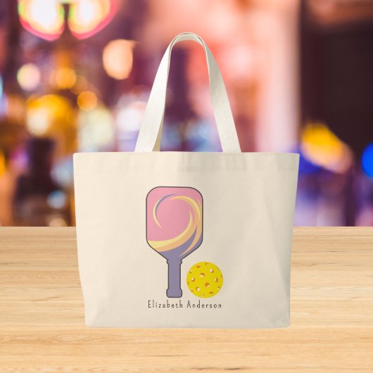 Gepersonaliseerde Pickleball naam Gestreepte Paddl Grote Tote Bag
