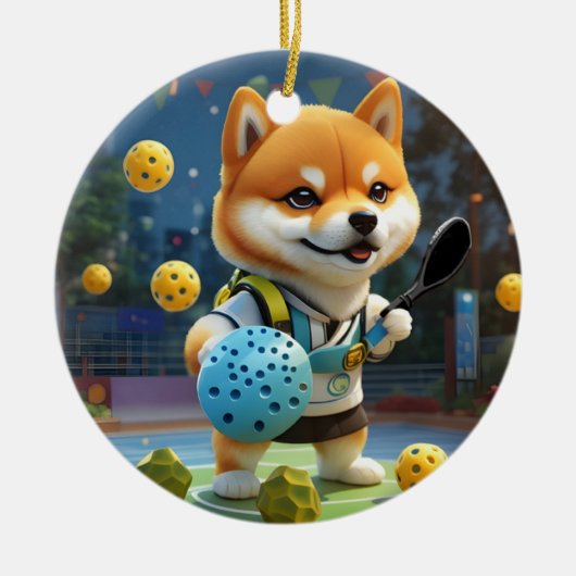 Gepersonaliseerde Pickleball Pickle Baller Keramisch Ornament (Voorkant)