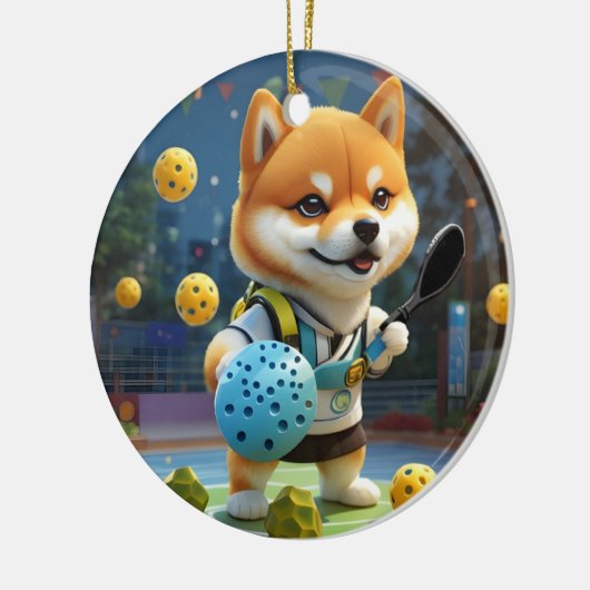 Gepersonaliseerde Pickleball Pickle Baller Keramisch Ornament (Links)