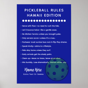 Gepersonaliseerde Pickleball Regels Hawaii Editie Poster