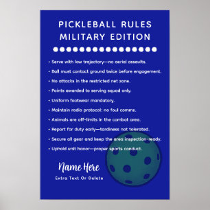 Gepersonaliseerde Pickleball-regels MILITAIRE EDIT Poster
