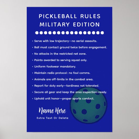 Gepersonaliseerde Pickleball-regels MILITAIRE EDIT Poster (Voorkant)