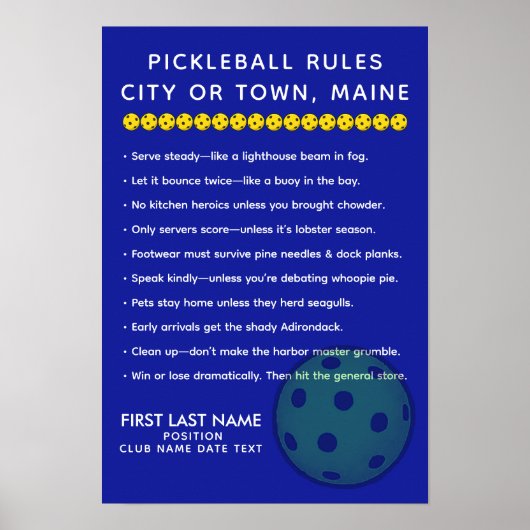 Gepersonaliseerde Pickleball-regels voor steden in Poster (Voorkant)
