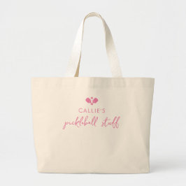 Gepersonaliseerde pickleball speler naam roze grote tote bag