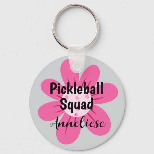 Gepersonaliseerde Pickleball Squad Bloem Gift Sleutelhanger (Voorkant)
