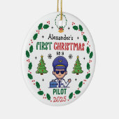 Gepersonaliseerde Pilot Eerste Kerstboom Ronde Keramisch Ornament (Rechts)