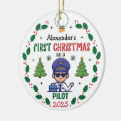 Gepersonaliseerde Pilot Eerste Kerstboom Ronde Keramisch Ornament (Links)