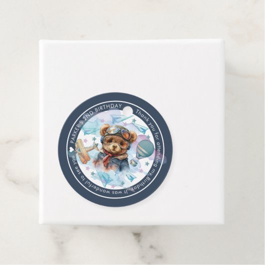 Gepersonaliseerde Pilot Teddy Bear Verjaardag-Baby Bedankjes Labels (In situ)