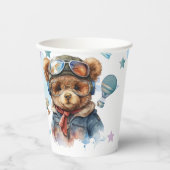 Gepersonaliseerde Pilot Teddy Bear Verjaardag Papieren Bekers (Voorkant)