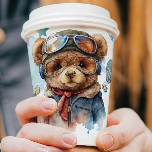 Gepersonaliseerde Pilot Teddy Bear Verjaardag Papieren Bekers