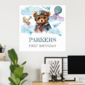 Gepersonaliseerde Pilot Teddy Bear Verjaardagsteke Poster (Thuiskantoor)