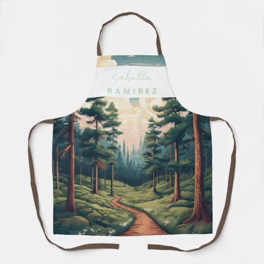 Gepersonaliseerde Pine Forest Path Design met naam Schort (Voorkant)