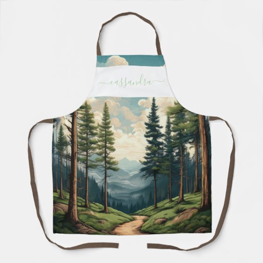 Gepersonaliseerde Pine Forest Path Design met naam Schort (Voorkant)