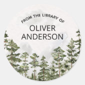 Gepersonaliseerde Pine Forest Waterverf Bookplate Ronde Sticker (Voorkant)