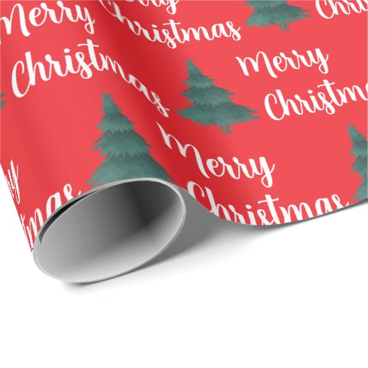 Gepersonaliseerde Pine Tree & Merry Christmas Cadeaupapier (Rol Hoek)