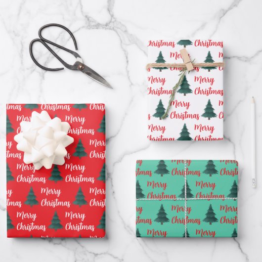Gepersonaliseerde Pine Tree & Merry Christmas Inpakpapier Vel (Voorkant)