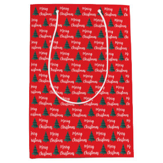 Gepersonaliseerde Pine Tree & Merry Christmas Medium Cadeauzakje