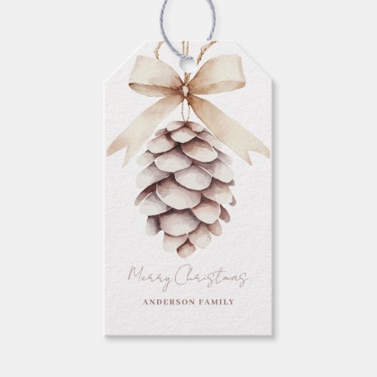 Gepersonaliseerde Pinecone Kerstmis Cadeaulabel (Voorkant)