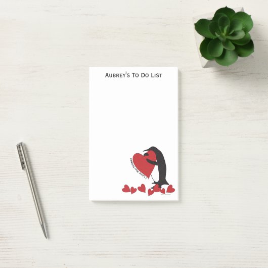 Gepersonaliseerde Pinguïn en Rode Hart Post-it® Notes (Kantoor)
