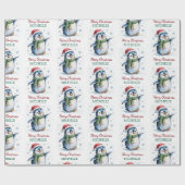 Gepersonaliseerde Pinguïn in Santa Hat Kerstmis Cadeaupapier (Vlak)