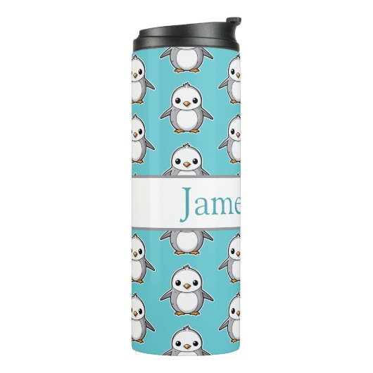 Gepersonaliseerde pinguïn kinder drink tumbler thermosbeker (Gedraaid links)