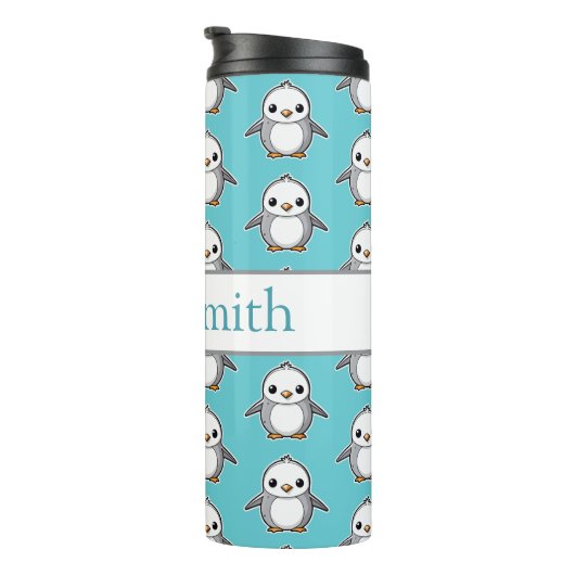 Gepersonaliseerde pinguïn kinder drink tumbler thermosbeker (Geroteerd rechts)