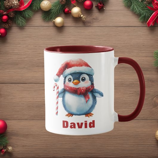 Gepersonaliseerde Pinguïn met Candy Cane Custom Na Mok