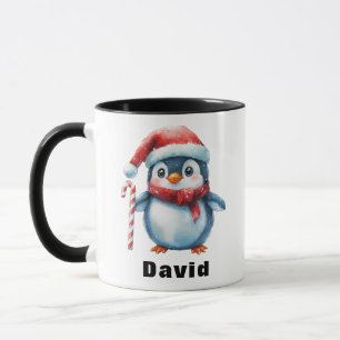 Gepersonaliseerde Pinguïn met Candy Cane Custom Na Mok