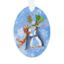 Gepersonaliseerde Pinguïn Paar Onder de Mistletoe