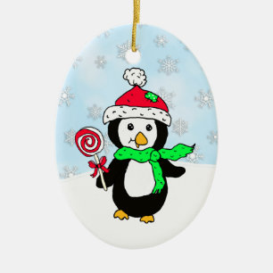 Gepersonaliseerde pinguïn Snowy Day Kerstmis Keramisch Ornament