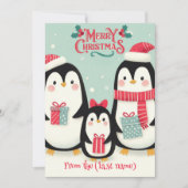 Gepersonaliseerde Pinguïn Vrolijk Kerstfeest Feestdagenkaart (Voorkant)