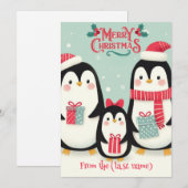 Gepersonaliseerde Pinguïn Vrolijk Kerstfeest Feestdagenkaart (Voorkant / Achterkant)