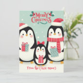 Gepersonaliseerde Pinguïn Vrolijk Kerstfeest Feestdagenkaart (Staand voorkant)